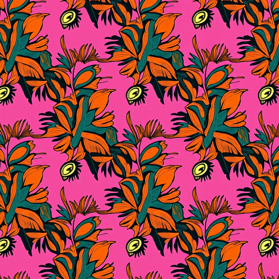 Maximalist Leaf and Peacock Feather with Ornate Botanical Flair (Pink) - ODIKA