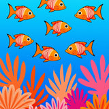 Tropical Fish School with Vibrant Reef Backdrop (Blue)