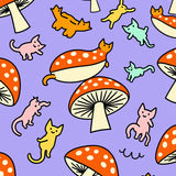 Playful Feline Toadstool Adventure(Purple)