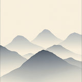 Misty Mountain Landscape Zen Brushwork Ethereal Watercolor Motif(Beige)