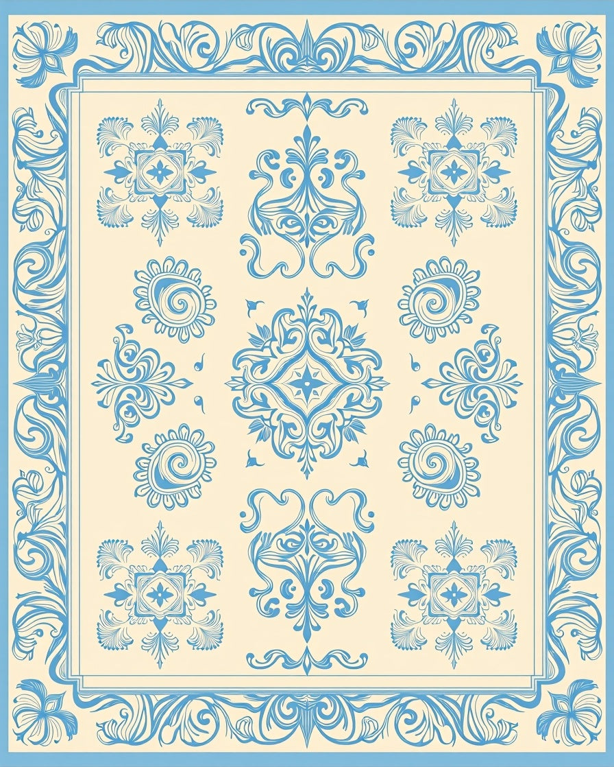 Damask Scrollwork Traditional Motif Anti Slip Textile (Beige) - ODIKA