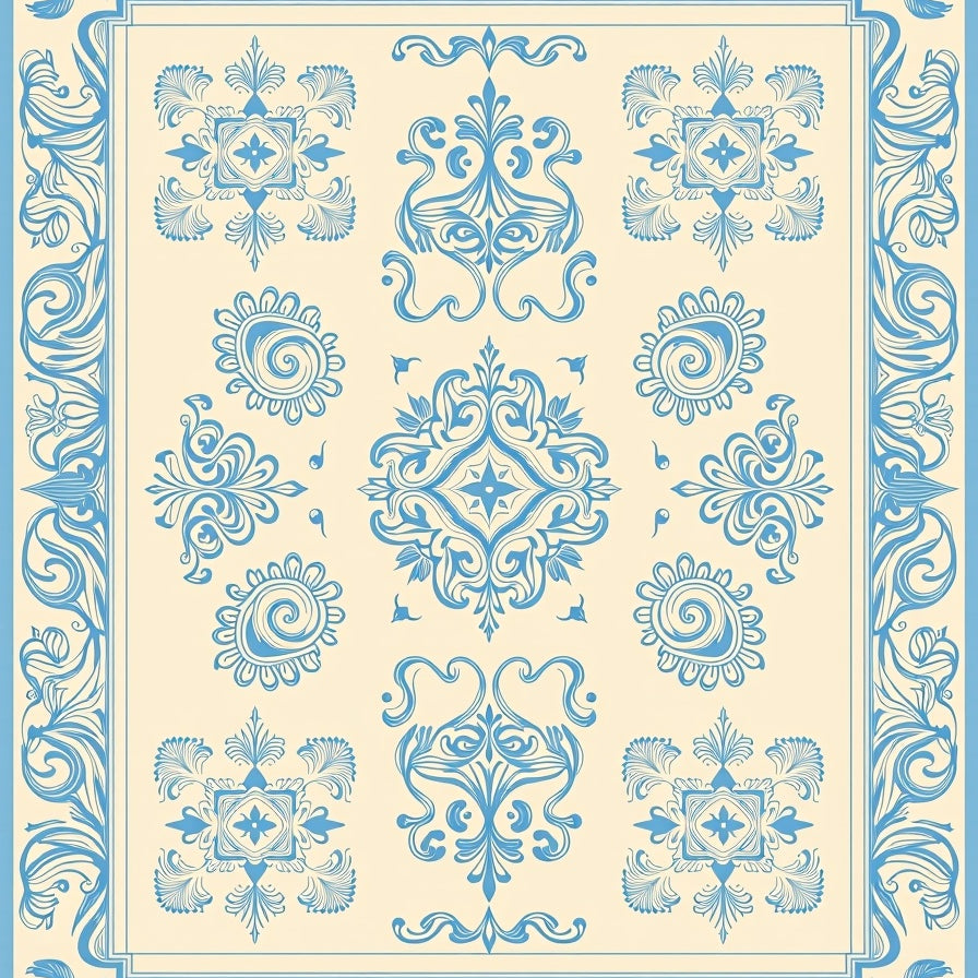 Damask Scrollwork Traditional Motif Anti Slip Textile (Beige) - ODIKA