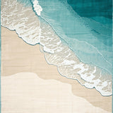 Seashore Inspired Washable Throw Rug Coastal Blue Beach Scenery Area Carpet(Beige)