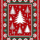 Nordic Evergreen Forest Scene with Stylized Pine and Starburst Flourishes(Red)