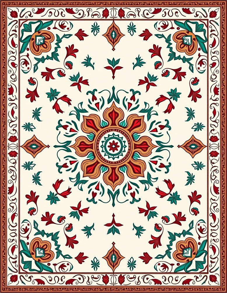 Elegant Medallion Tapestry With Intricate Floral Vine Ornamental Design (Red) - ODIKA