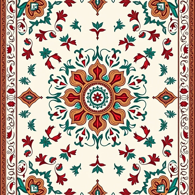 Elegant Medallion Tapestry With Intricate Floral Vine Ornamental Design (Red) - ODIKA