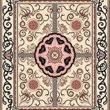 Vinework With Floral Medallions and Interlocking Damask Motifs(Beige)