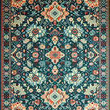 Artistic Boho Area with Vibrant Teal and Terracotta Floral(Blue)