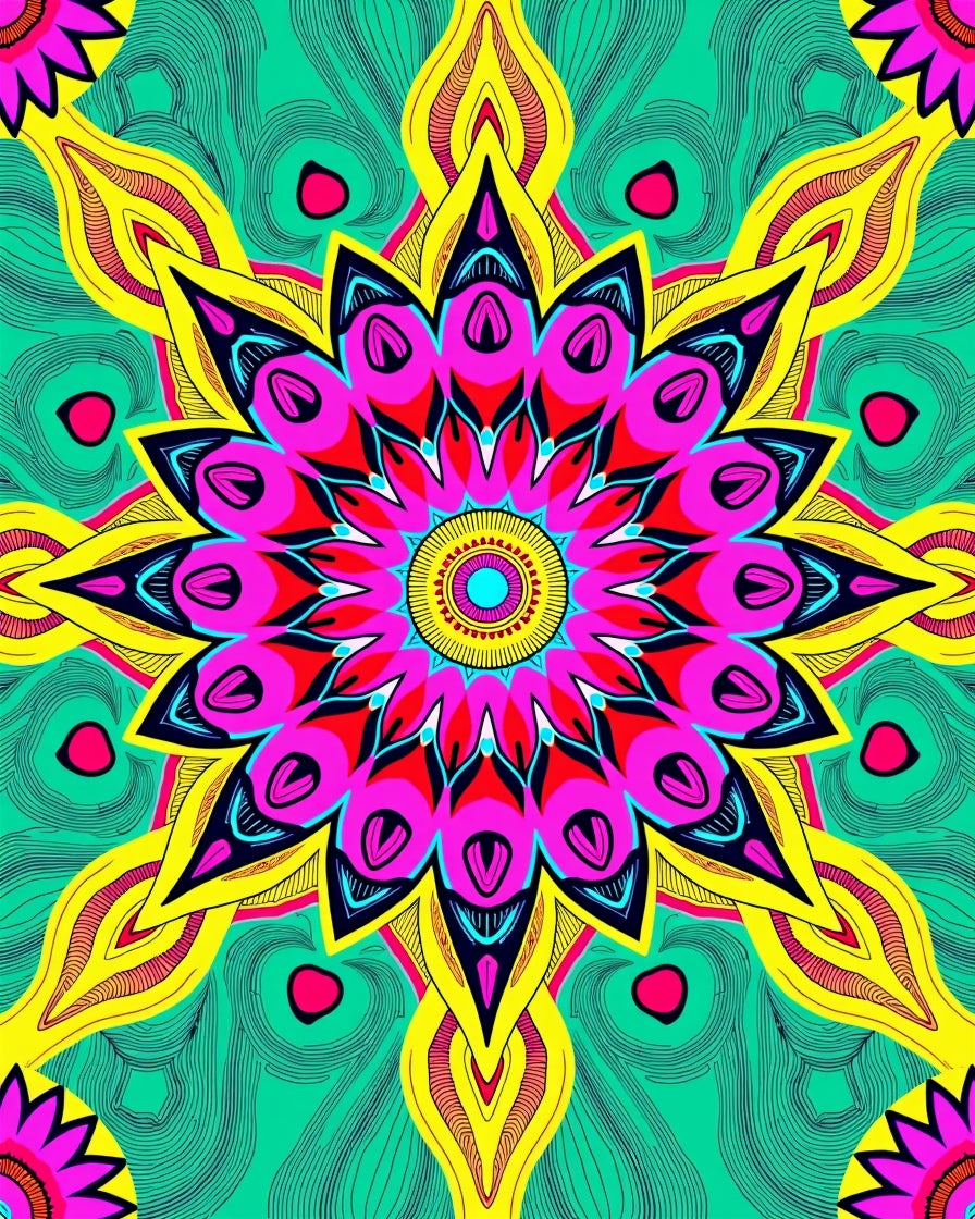 Boho Sunburst Array with Radiant Arched Petals and Elegant Mosaic Detailing (Pink) - ODIKA