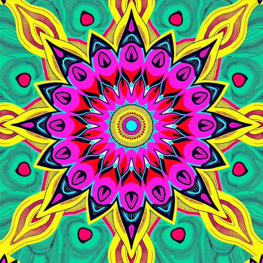 Boho Sunburst Array with Radiant Arched Petals and Elegant Mosaic Detailing (Pink) - ODIKA