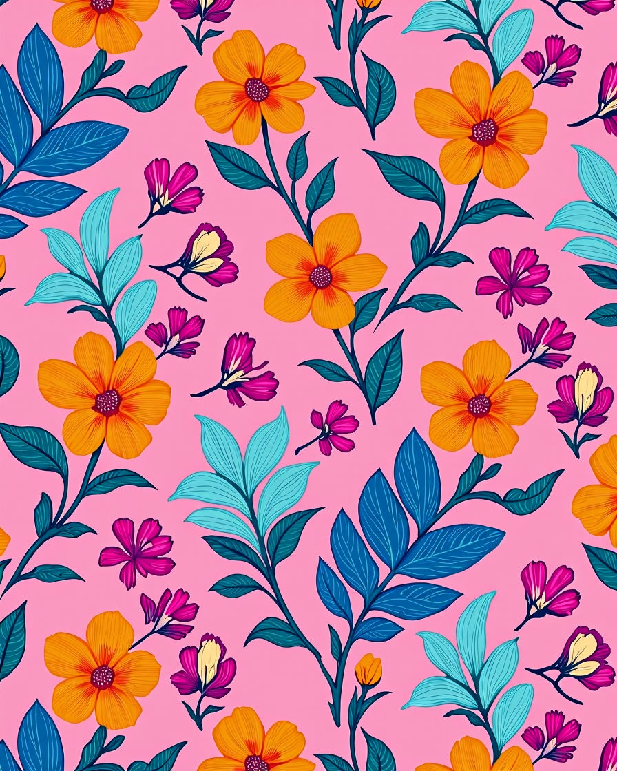 of Floral Design with Rainforest Motifs (Pink) - ODIKA