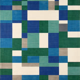 Stylized Geometric Plaid in Blue Green and Beige with Non Uniform Squares(Blue)