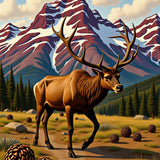 Elk Traversing Mountain Wilderness Path(Brown)