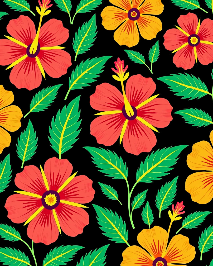 Exotic Hibiscus Garden with Blooming Floral Design (Red) - ODIKA