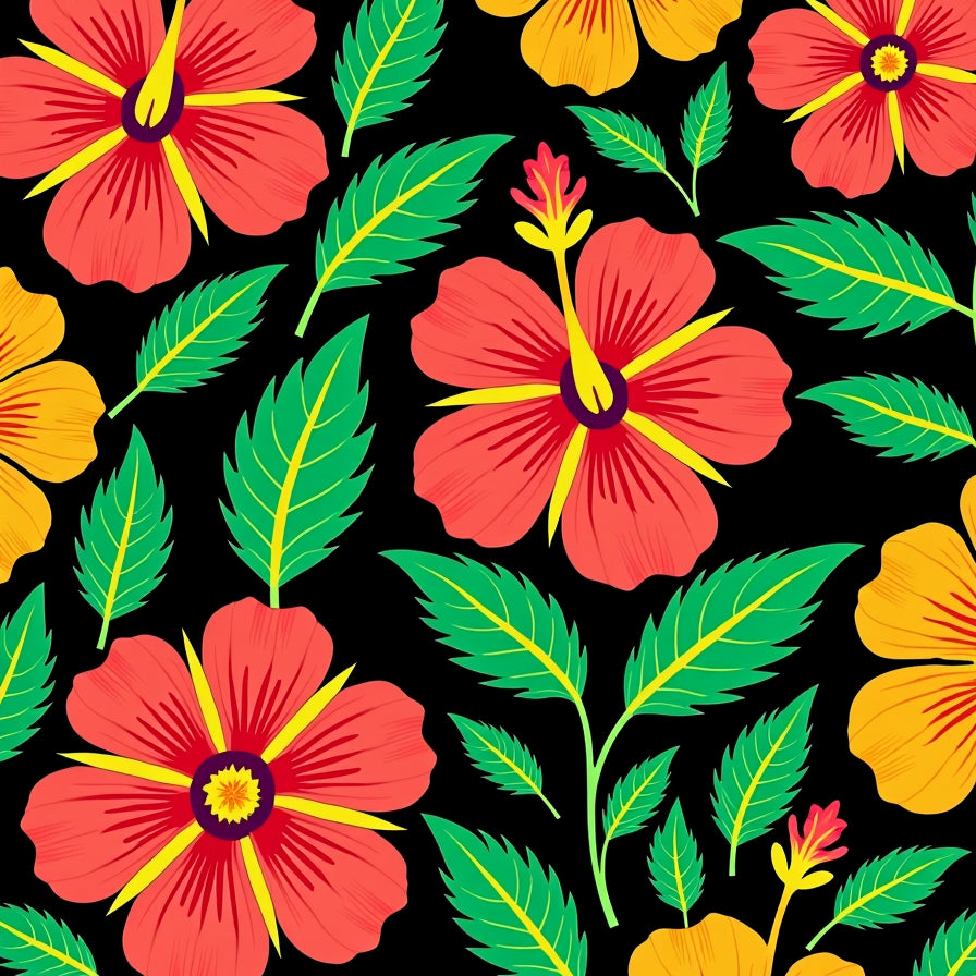 Exotic Hibiscus Garden with Blooming Floral Design (Red) - ODIKA