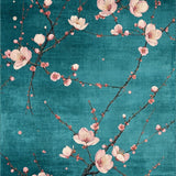 Cherry Blossom Floral Rug with Teal Accents(Blue)