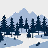 Winter Landscape Scene Doormat Pine Trees Mountain Design(Blue)