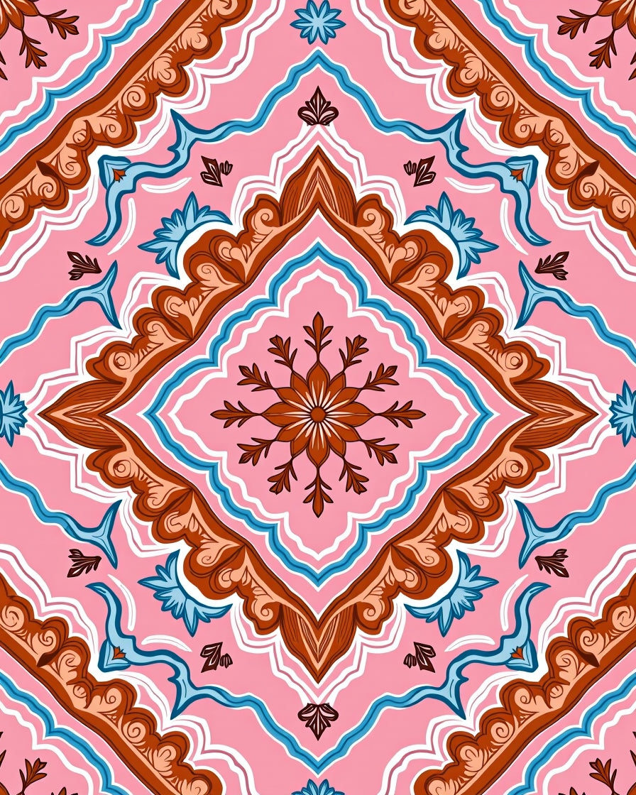 Rustic Floral Medallion Accent Featuring Interlocking Petal Motifs (Pink) - ODIKA