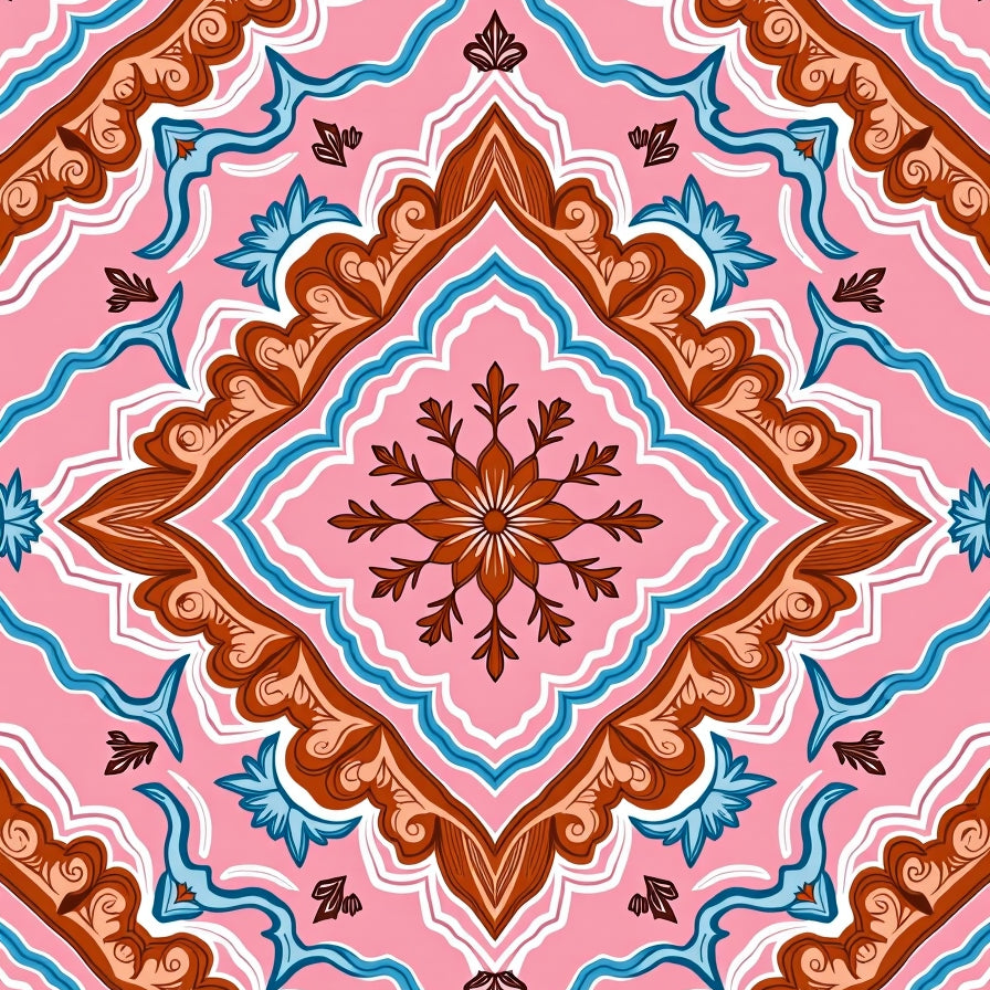 Rustic Floral Medallion Accent Featuring Interlocking Petal Motifs (Pink) - ODIKA