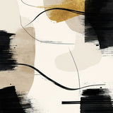 Beige with Abstract Black Brushstroke and Linear Accents(Beige)