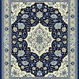 Ornate Medallion Coastal Area Navy Beige Patterned(Blue)