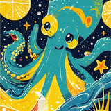 Giant Squid Graphic Sea Animal Decor Modern(Blue)