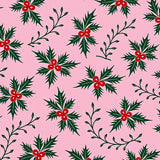 Vintage Holly Berry Wreath with Traditional Botanical Design(Pink)