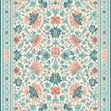 Aqua Bloom Floral Tile with Peach Highlights(Beige)