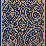 Abstract Paisley Swirl Collection with Teardrop Motif Arrangement(Blue)