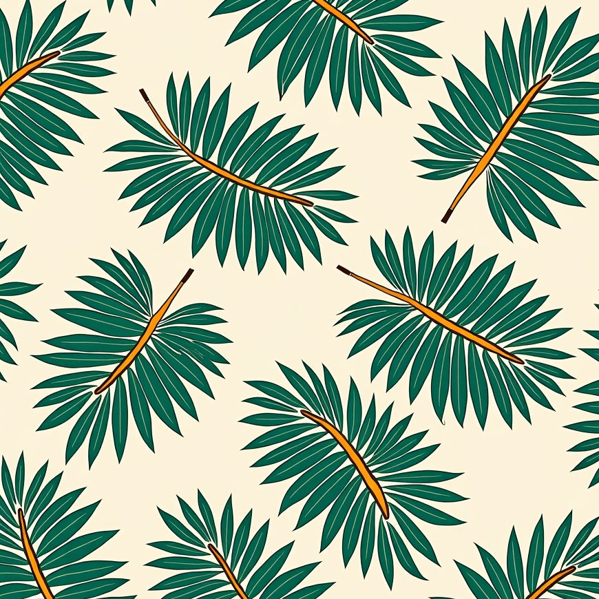 Exotic Rainforest Frond Verdant Palm Motif (Beige) - ODIKA