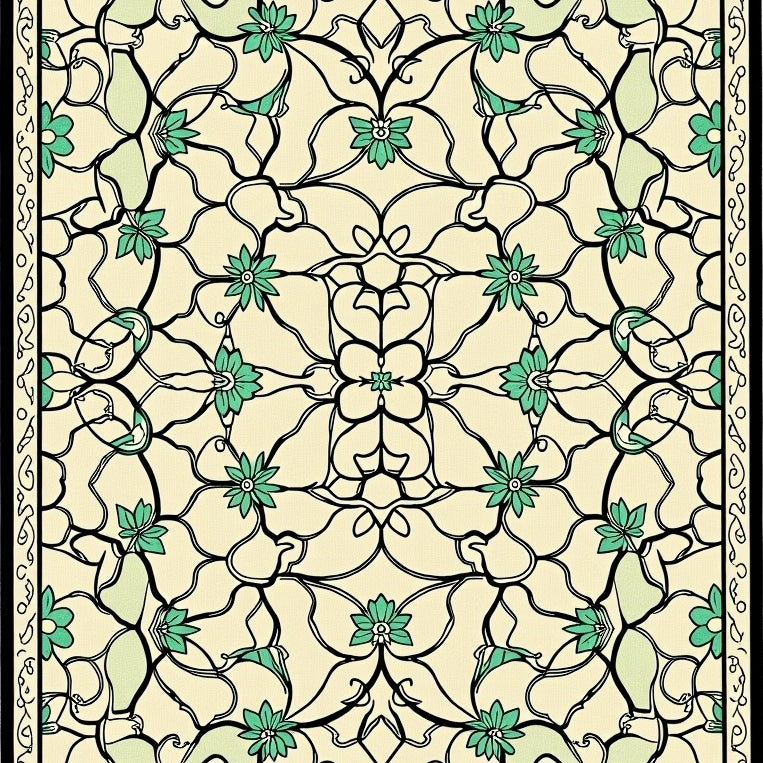 Interlocking Mosaic Highlighting Vintage Boho Floral Accents (Ivory) - ODIKA