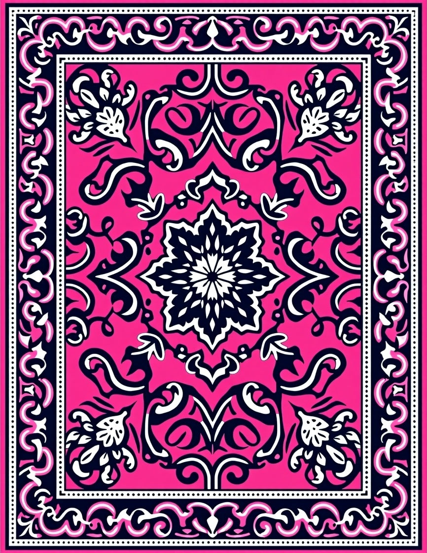 Stylized Floral Swirls Interwoven with Curved Vines and Leaf Motifs (Pink) - ODIKA