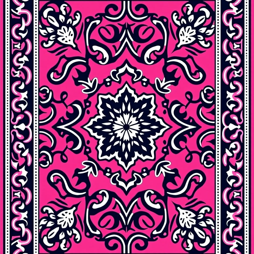 Stylized Floral Swirls Interwoven with Curved Vines and Leaf Motifs (Pink) - ODIKA