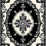 Distressed Medallion Botanical Motif with Ornate Scrollwork Accents(Black)