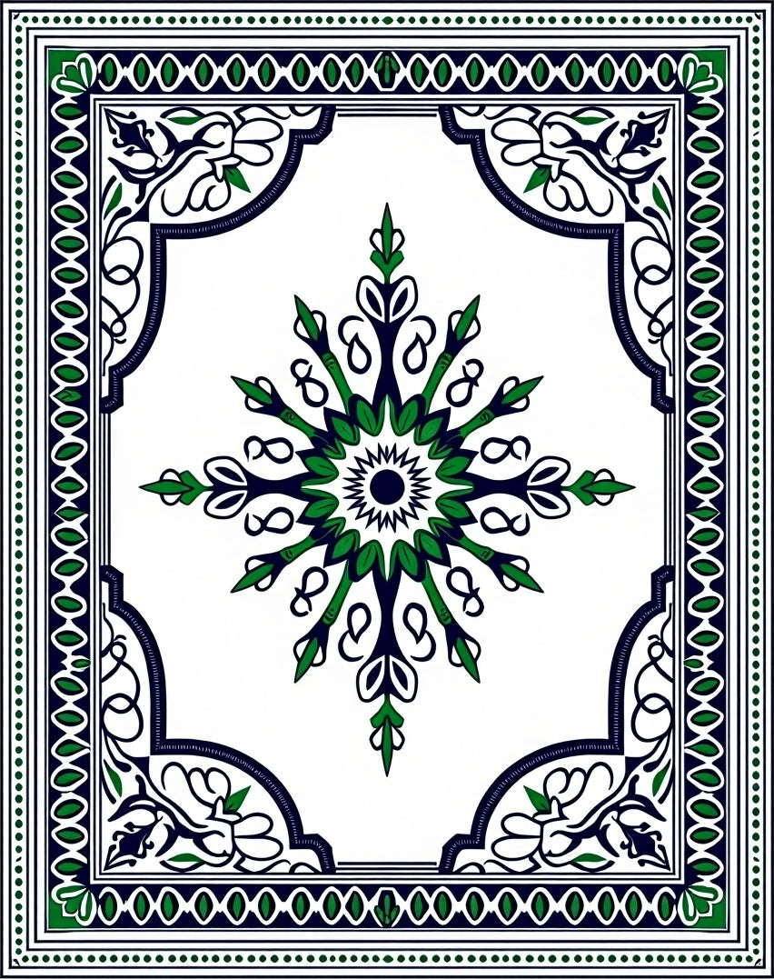 Paisley Swirl Medallion with Traditional Teardrop Motifs (Green) - ODIKA
