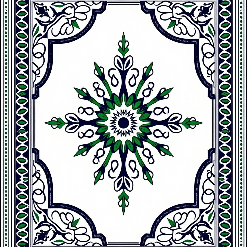 Paisley Swirl Medallion with Traditional Teardrop Motifs (Green) - ODIKA