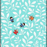 Friendly Forest Gathering with Animated Figures and Leafy Swirls(Blue)