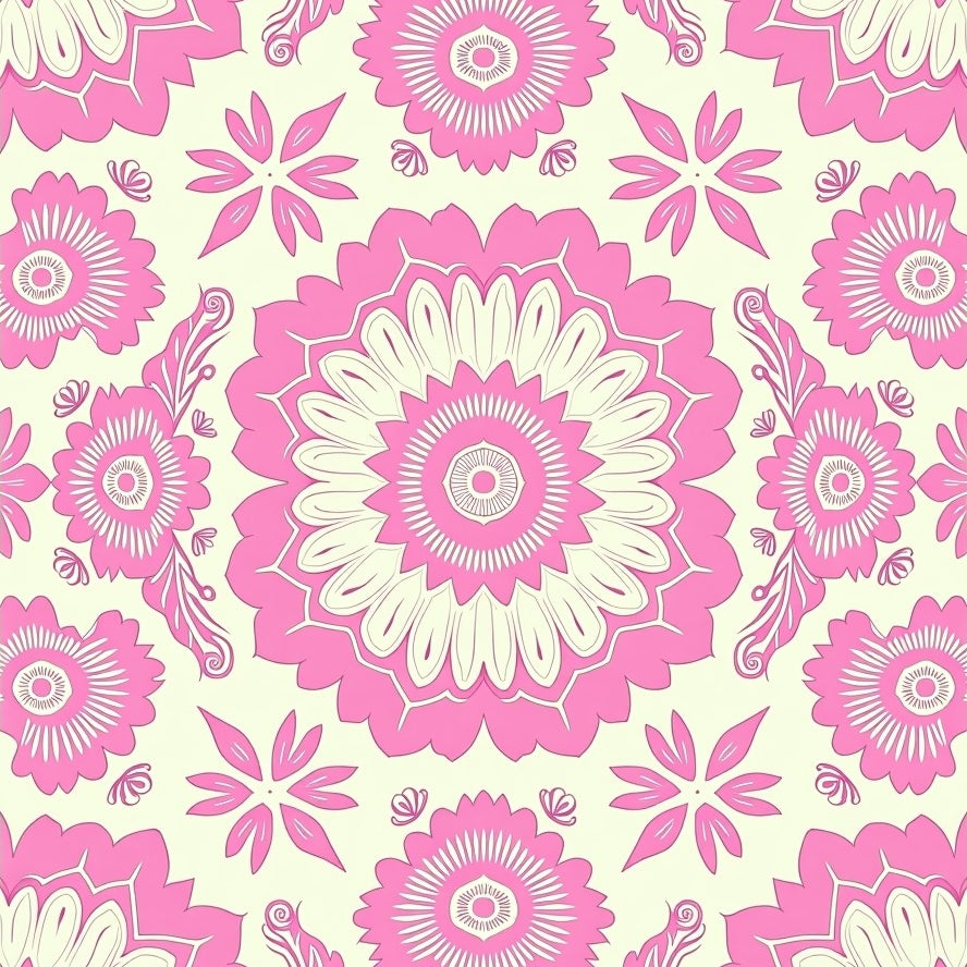 Burst Symmetrical with Ornate Floral Motifs (Pink) - ODIKA