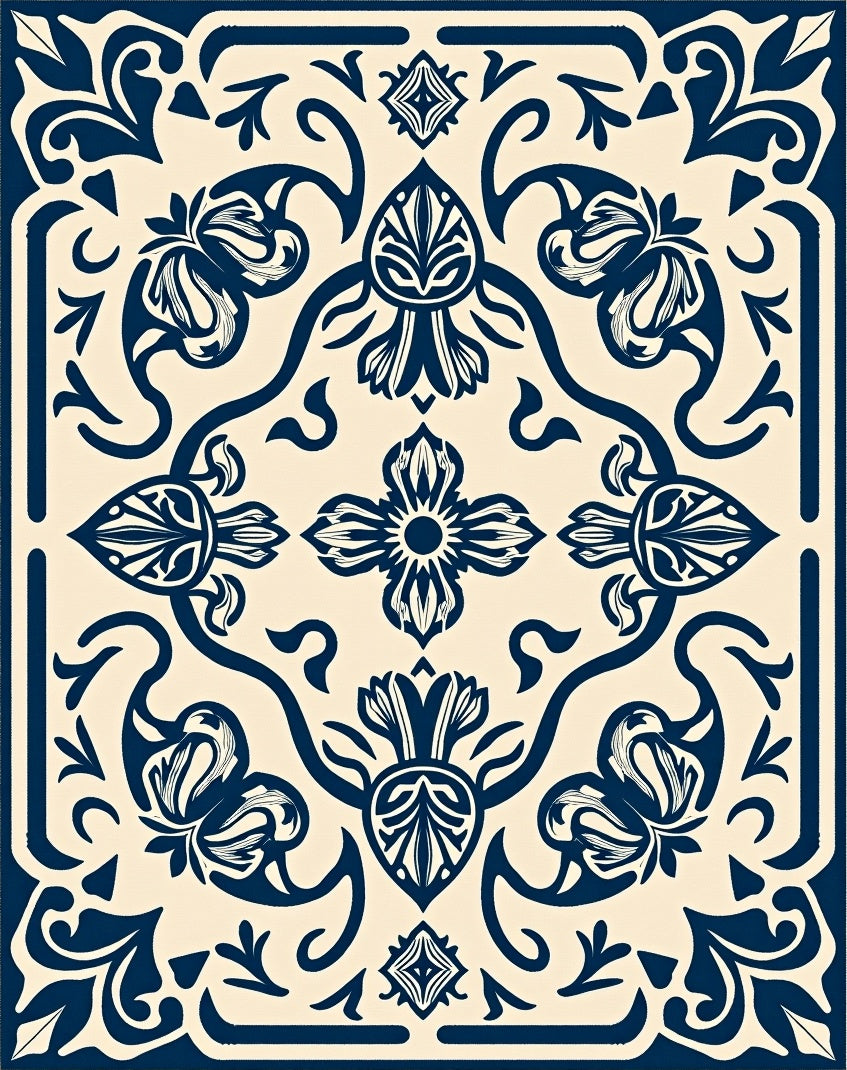 Classic Damask Filigree with Artful Distressed Petal and Leaf Embellishments (Beige) - ODIKA