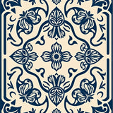 Classic Damask Filigree with Artful Distressed Petal and Leaf Embellishments (Beige) - ODIKA