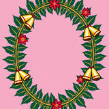 Holiday Laurel Wreath with Jingle Bells and Snowflake Filigree(Pink)
