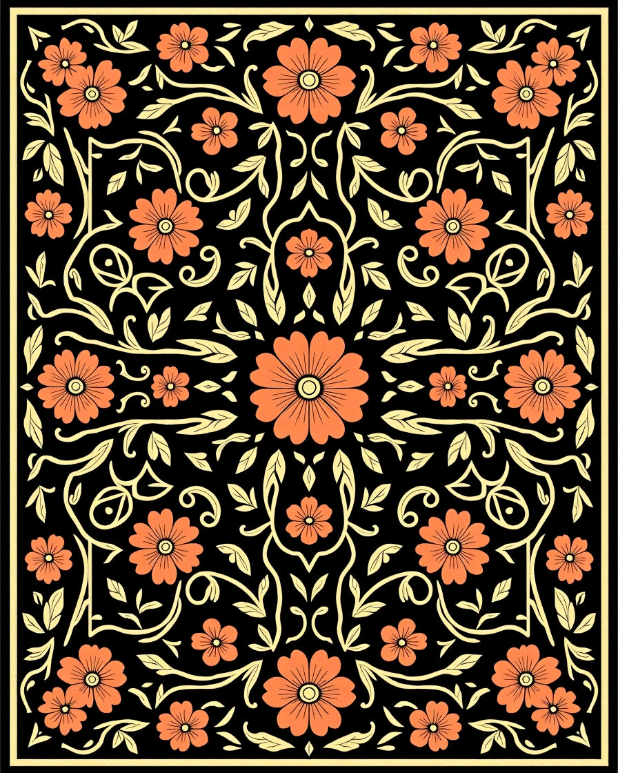 Victorian Scroll with Garden Trellis Florals (Black) - ODIKA