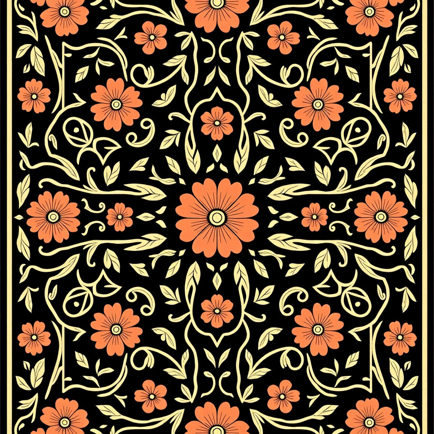 Victorian Scroll with Garden Trellis Florals (Black) - ODIKA