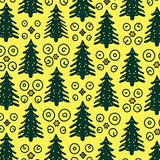 Festive Pine Silhouettes with Twinkling Accents and Curved Vine Motifs(Yellow)