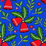 Holiday Bells and Evergreen Branches Patterned Semi Arch(Blue)