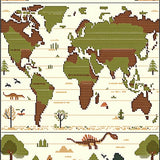 Beige with Retro Dinosaur Prints and Global Cartography(Green)