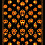 Dark Harvest Halloween Bath Rug Featuring Pumpkin Skull Faces and Creepy Glyphs(Black)