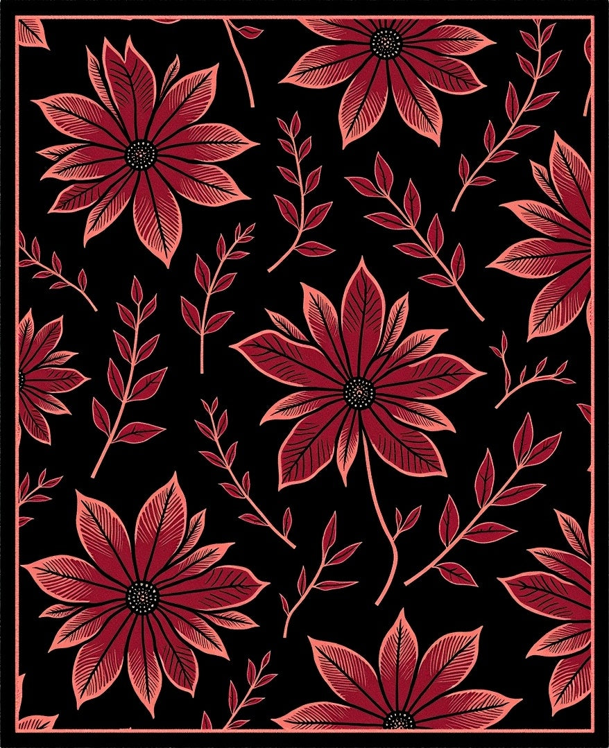 Traditional Botanical Print Featuring Stylized Bloom Clusters (Black) - ODIKA