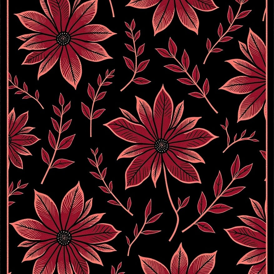 Traditional Botanical Print Featuring Stylized Bloom Clusters (Black) - ODIKA