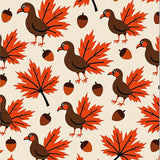 Harvest Feast Birds Motif with Maple Leaves and Acorns(Beige)
